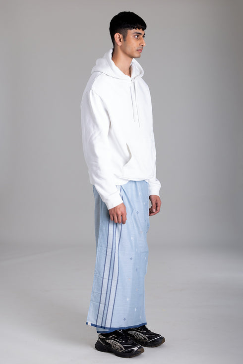 MANJADIKKARA Hand Woven Natural Indigo Jamdani Mundu